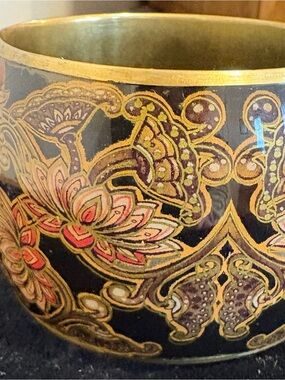 Ornate Floral Black and Gold Wide Bangle